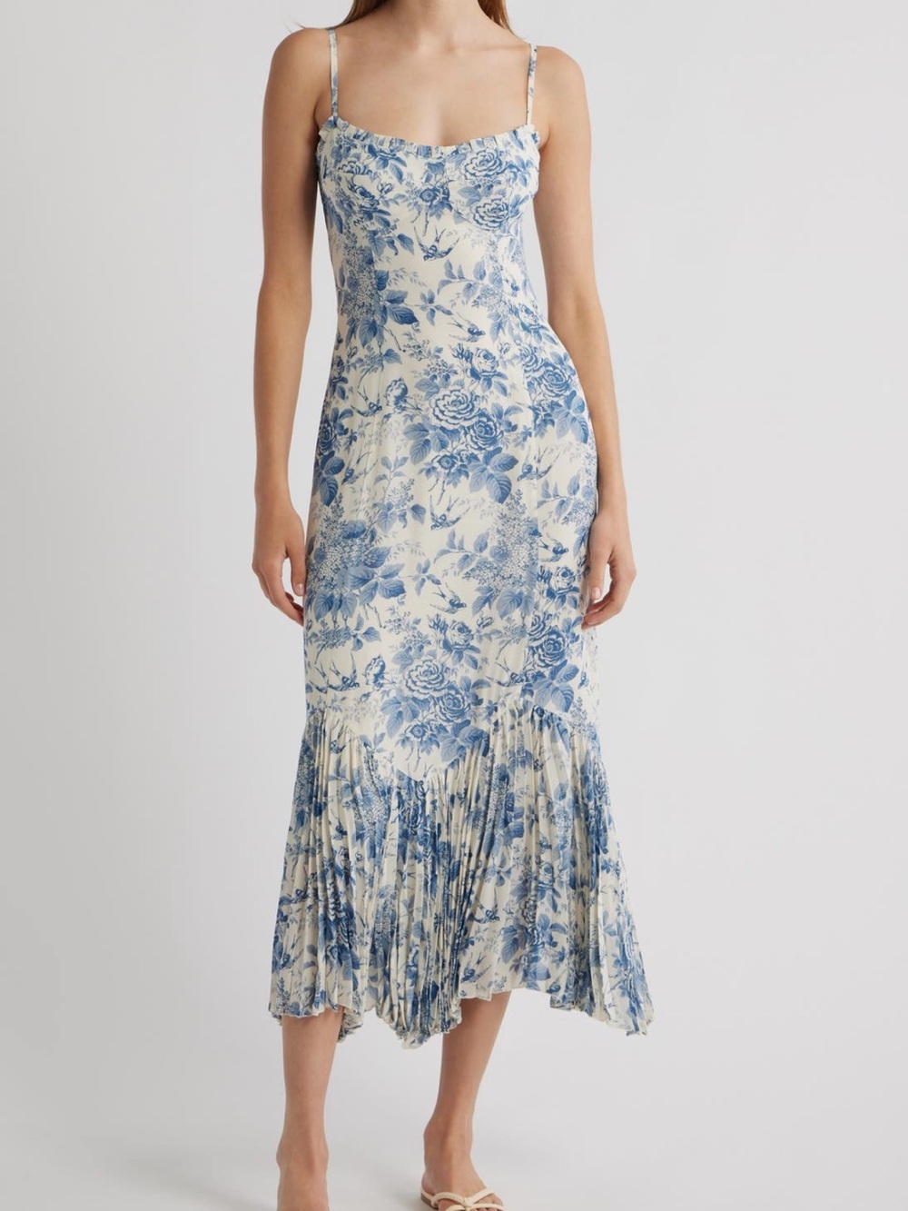 Reformation Aoki Floral Blue and Cream Slip Midi Dress